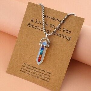 Emotional Healing Stones Crystal‎ Charm Necklace Rainbow Boho Hippie y2K Gift